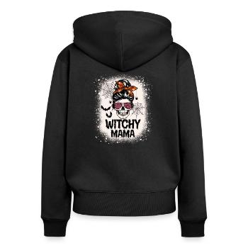 Funny Skull Witchy Mama Halloween - Frauen Premium Bio Zip Hoodie - Schwarz - Hinten - Julia (174cm)