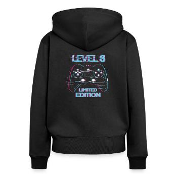Cadeau d’anniversaire de niveau 8 Gaming en édition limitée - Sweat à capuche zippé Premium bio Femme - noir - Dos - Julia (174cm)