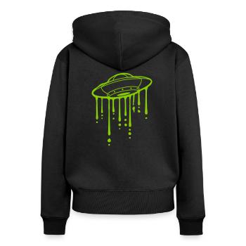 Graffiti Slime Gouttes OVNI - Sweat à capuche zippé Premium bio Femme - noir - Dos - Julia (174cm)