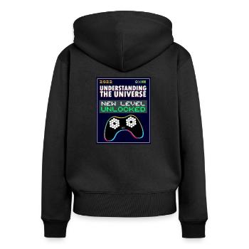 DAS UNIVERSUM VERSTEHEN - Frauen Premium Bio Zip Hoodie - Schwarz - Hinten - Julia (174cm)