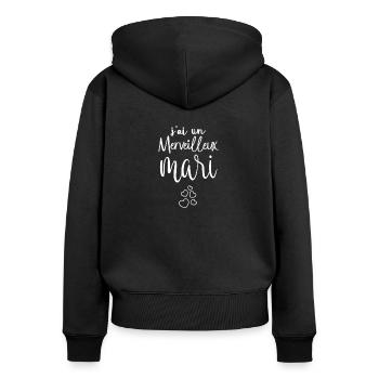 j'ai un merveilleux mari - Sweat à capuche zippé Premium bio Femme - noir - Dos - Julia (174cm)