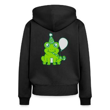 Petite grenouille célébrant son anniversaire - Sweat à capuche zippé Premium bio Femme - noir - Dos - Julia (174cm)