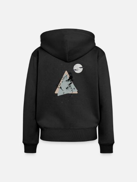 Wolf to the moon - Frauen Premium Bio Zip Hoodie - Schwarz