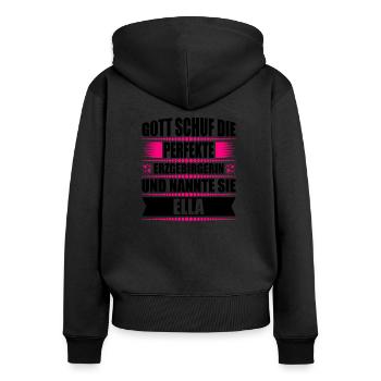 Erzgebirge Frau Namen Sachsen Ella - Frauen Premium Bio Zip Hoodie - Schwarz - Hinten - Julia (174cm)
