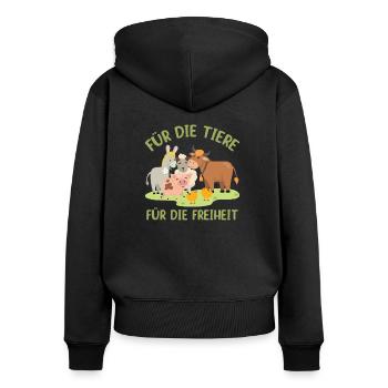 Für die Tiere Für die Freiheit - Frauen Premium Bio Zip Hoodie - Schwarz - Hinten - Julia (174cm)
