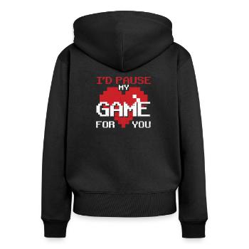 Je mettrais mon jeu en pause pour vous vidéo - Sweat à capuche zippé Premium bio Femme - noir - Dos - Julia (174cm)