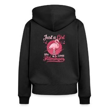 Just a girl we loves Flamingos - Sweat à capuche zippé Premium bio Femme - noir - Dos - Julia (174cm)
