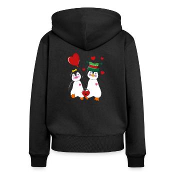 Pingouins amoureux Saint-Valentin - Sweat à capuche zippé Premium bio Femme - noir - Dos - Julia (174cm)