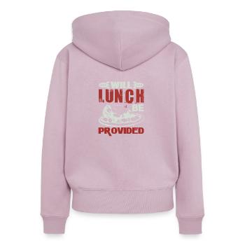 WIRD MITTAGESSEN ZUR VERFÜGUNG GESTELLT - Frauen Premium Bio Zip Hoodie - Altrosa - Hinten - Julia (174cm)