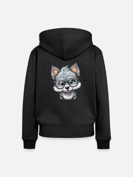 Kleiner niedlicher Wolf - Frauen Premium Bio Zip Hoodie - Schwarz