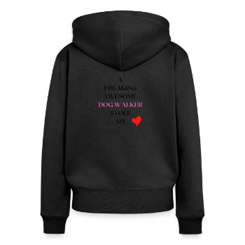 Dog Walker Valentines Funny Red Heart - Sweat à capuche zippé Premium bio Femme - noir - Dos - Julia (174cm)