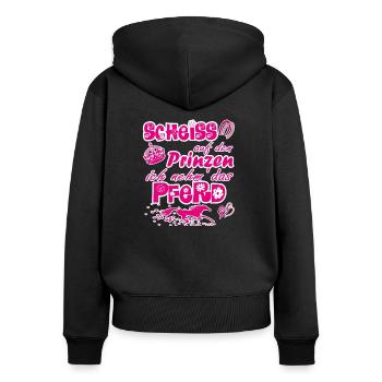 Scheiß auf den Prinzen, ich nehm' das Pferd - Frauen Premium Bio Zip Hoodie - Schwarz - Hinten - Julia (174cm)