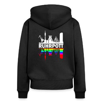 Ruhrpott gespiegelt - Frauen Premium Bio Zip Hoodie - Schwarz - Hinten - Julia (174cm)