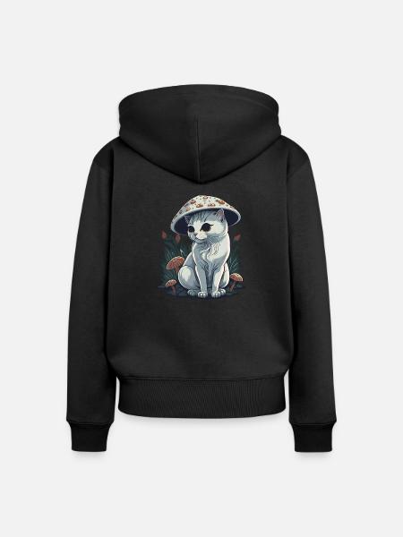 Trippy Pilzkatze - Frauen Premium Bio Zip Hoodie - Schwarz