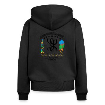 JE SUIS KABYLE MA FIERTÉ Le Printemps berbère - Sweat à capuche zippé Premium bio Femme - noir - Dos - Julia (174cm)