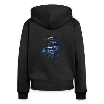 Spaceman Plattenspieler - Frauen Premium Bio Zip Hoodie - Schwarz - Hinten - Julia (174cm)