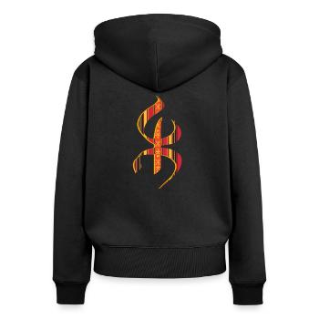 Kabyle fouda z amazigh - symbole berbère - Sweat à capuche zippé Premium bio Femme - noir - Dos - Julia (174cm)