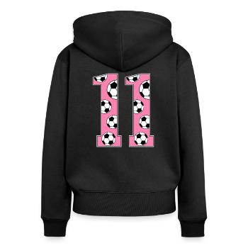 11 Anniversaire Football Rose - Sweat à capuche zippé Premium bio Femme - noir - Dos - Julia (174cm)