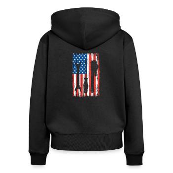 Drapeau américain mécanicien Amélioration de l’habitat Patriot - Sweat à capuche zippé Premium bio Femme - noir - Dos - Julia (174cm)