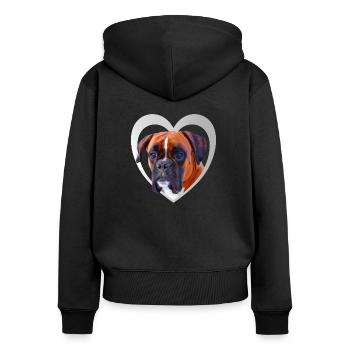 Hundeliebhaber - Hunde Herz - Deutscher Boxer - Frauen Premium Bio Zip Hoodie - Schwarz - Hinten - Julia (174cm)