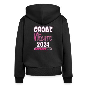 Grosse Nichte 2024 loading Ankündigung Geburt - Frauen Premium Bio Zip Hoodie - Schwarz - Hinten - Julia (174cm)