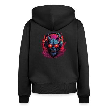 Teufel Dämom Monster mit Kopfhörer - Frauen Premium Bio Zip Hoodie - Schwarz - Hinten - Julia (174cm)