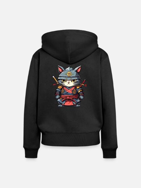 Samurai-Katze #17 - Frauen Premium Bio Zip Hoodie - Schwarz