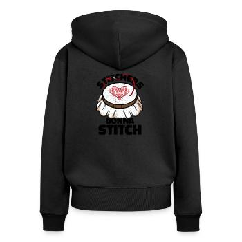 Sticker gehen zum Stitchen - Weihnachts- und Geburtstagsgeschenk - Frauen Premium Bio Zip Hoodie - Schwarz - Hinten - Julia (174cm)