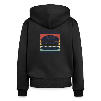 "Auf die Größe kommt es wirklich an - Burger Humor Gift - Frauen Premium Bio Zip Hoodie - Schwarz - Hinten - Julia (174cm)