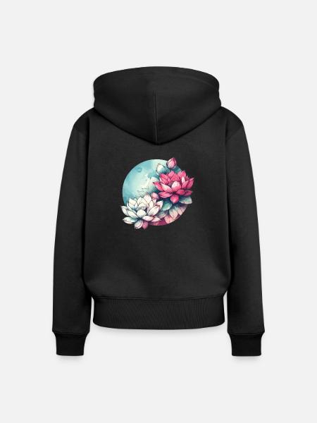 Lotusblüten gezeichnet - Frauen Premium Bio Zip Hoodie - Schwarz