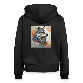 Loup avec fond de taches de couleur. - Sweat à capuche zippé Premium bio Femme - noir - Dos - Julia (174cm)