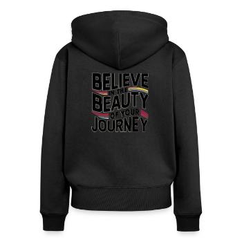 Croyez en la beauté de votre voyage - Art Design - Sweat à capuche zippé Premium bio Femme - noir - Dos - Julia (174cm)