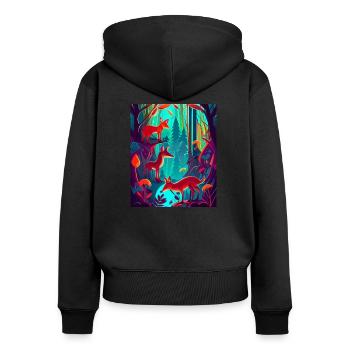 Neon colored: fox family in the forest - Women's Premium Organic Zip Hoodie - black - Back - Julia (174cm)