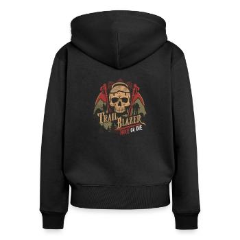 TRAIL-BLAZER - Frauen Premium Bio Zip Hoodie - Schwarz - Hinten - Julia (174cm)