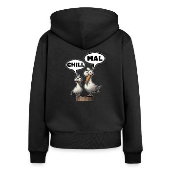 Chill mal Faulmöwe chillen relaxen abhängen - Frauen Premium Bio Zip Hoodie - Schwarz - Hinten - Julia (174cm)