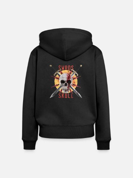 SCHWERTER UND SCHÄDEL - Frauen Premium Bio Zip Hoodie - Schwarz