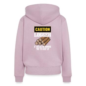 Attention Logger si vous me voyez en train d’exécuter Logging Lumbe - Sweat à capuche zippé Premium bio Femme - rose poudré - Dos - Julia (174cm)