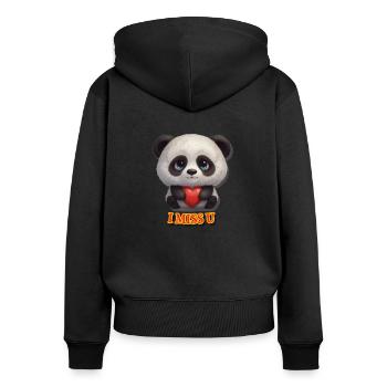 PANDA I MISS U - Frauen Premium Bio Zip Hoodie - Schwarz - Hinten - Julia (174cm)