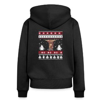 Highland Cattle Ugly Noël - Sweat à capuche zippé Premium bio Femme - noir - Dos - Julia (174cm)