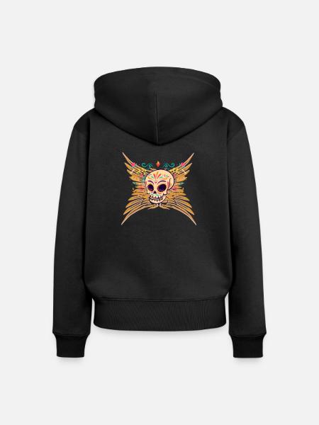 Funky Totenkopf Bunte Mischung - Frauen Premium Bio Zip Hoodie - Schwarz