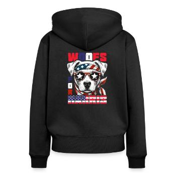 Harris Wahlen 2024 USA Hund Woofs Kamala Walz - Frauen Premium Bio Zip Hoodie - Schwarz - Hinten - Julia (174cm)