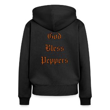GodBlessPeppers - Sweat à capuche zippé Premium bio Femme - noir - Dos - Julia (174cm)