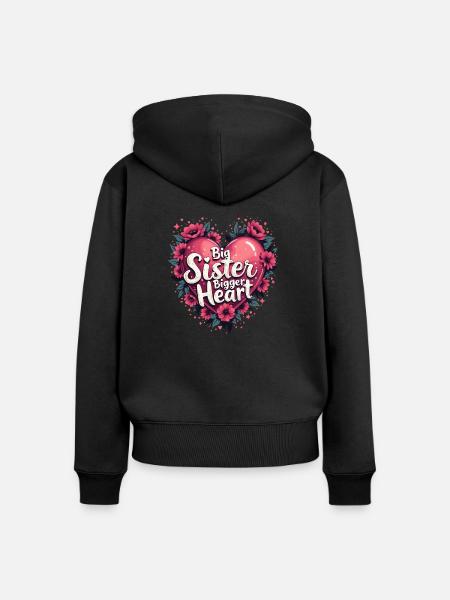 GROßE SCHWESTER. GRÖSSERES HERZ - Frauen Premium Bio Zip Hoodie - Schwarz