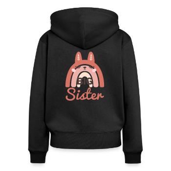 Grosse Schwester Hase Regenbogen sister-to-be - Frauen Premium Bio Zip Hoodie - Schwarz - Hinten - Julia (174cm)