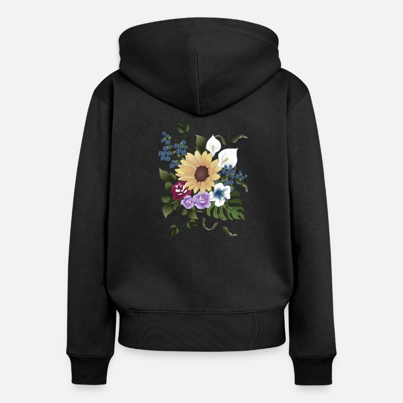 Arrangement de fleurs - Sweat à capuche zippé Premium bio Femme - noir