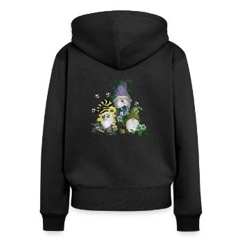 Wichtel Zwerge Gnome Kobold - Frauen Premium Bio Zip Hoodie - Schwarz - Hinten - Julia (174cm)