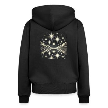 Ciel nocturne scintillant étoiles filantes étoiles - Sweat à capuche zippé Premium bio Femme - noir - Dos - Julia (174cm)