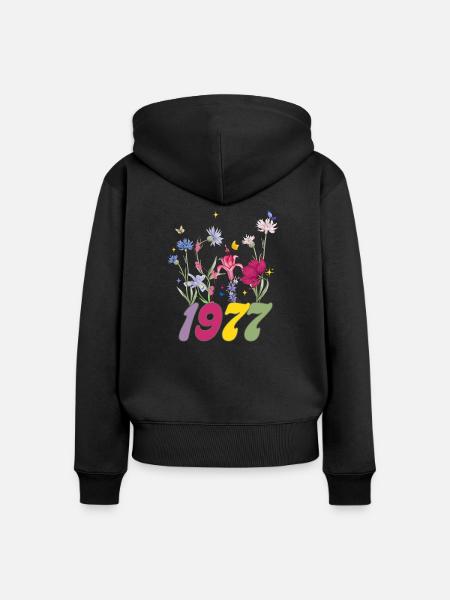 Geburtsjahr 1977 Wildblumen - Frauen Premium Bio Zip Hoodie - Schwarz