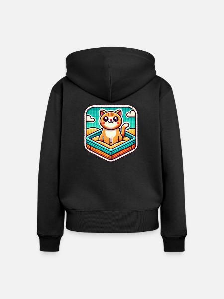Süße Katze sitzt im Sandkasten - Frauen Premium Bio Zip Hoodie - Schwarz