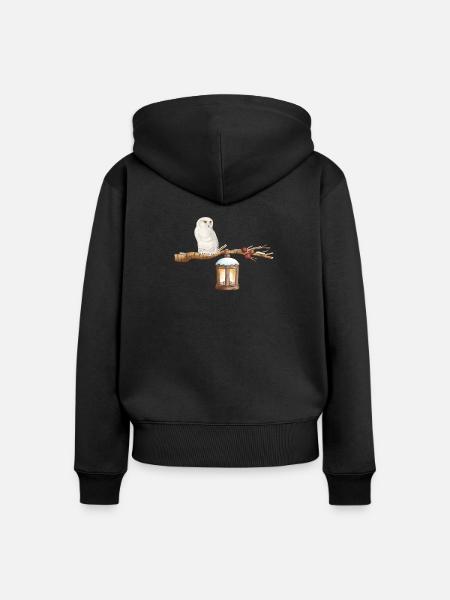 Winter-Eule Winter Owl - Frauen Premium Bio Zip Hoodie - Schwarz